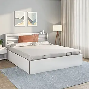 Nilkamal Slew Prime with 3/4 Hydraulic Storage | Headboard Storage | 1 Year Warranty Engineered Wood Queen Hydraulic Bed (Finish Color - White, Delivery Condition - Knock Down)