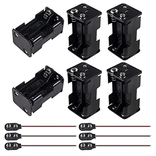 Coliao 6pcs 4X1.5V AA Battery Holder with 6 pcs 9V I Type Battery Snap Connector Thicken Plastic Housing 2 Layers 6 Volt Battery Case