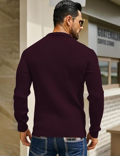 Image of DENIMHOLIC Men's Cotton Full Sleeve Collar Polo Sweater for Men, Rib Knitted Sweaters for Men Winter Sweater for Man