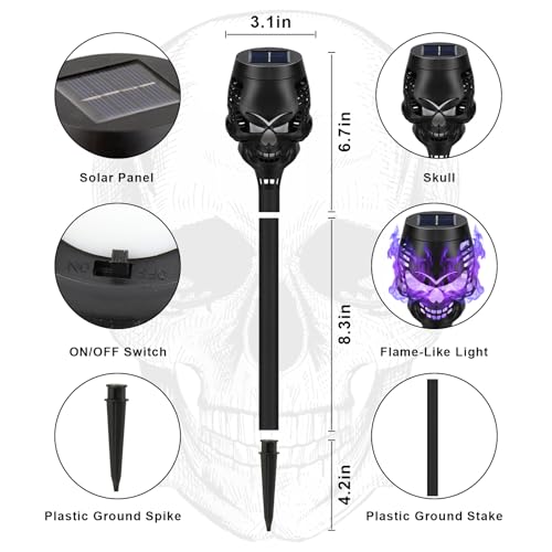 8 Pack Solar Halloween Lights, Purple Skull Torch Lights - image 5