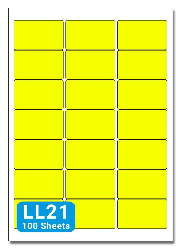 Yellow A4 Labels - 64mm x 38mm 21 to View - LL21-100 Sheets per Box (2100 Self Adhesive Permanent Labels) - Part Number Customark-LL21-Y