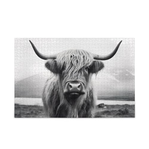WELLDAY Jigsaw Puzzle Highland Cow 1000 Piece Large Puzzle Game Artwork for Adults Teens