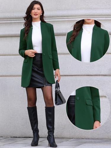 Allegra K Pea Coats for Women Winter Stand Collar One Button Mid Long Outwear Overcoat Blazer2