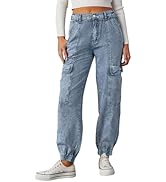 LONGYIDA Jean Joggers for Women High Waisted Drawstring Elastic Waist Stretch Denim Pants