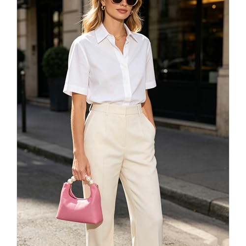 Image of DORIS&JACKY Small Top Handle Clutch Purse for Women, Designer Evening Bag With Pearl Tote Handle and Chain Strap