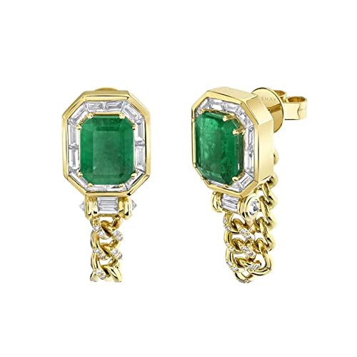 Boucles d'oreilles zircon vert incrusté design simple épuré pour femme