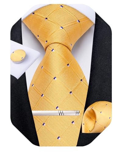 Image of DiBanGu Mens Silk Necktie Solid Color Tie and Pocket Square Cufflink Tie Clip Set Woven Plain Ties for Men Wedding Party