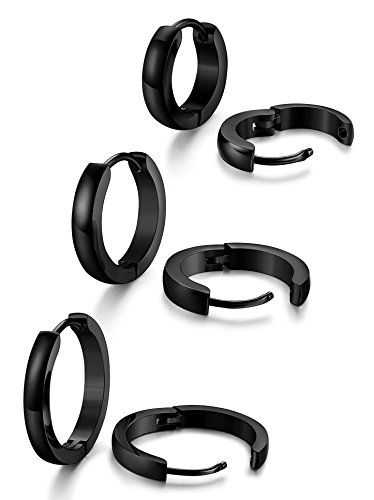 Jstyle Stainless Steel Mens Womens Hoop Earrings Huggie Ear Piercings Hypoallergenic Black Jstyle Stainless Steel Mens Womens Hoop Earrings Huggie Ear Piercings Hypoallergenic Black