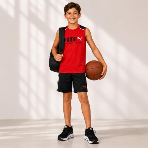 Image of PUMA Active Boys Shorts Set - 2 Piece Dry Fit Sleeveless Basketball Boys Athletic Shirts and Boy Shorts Matching Set (4-16)