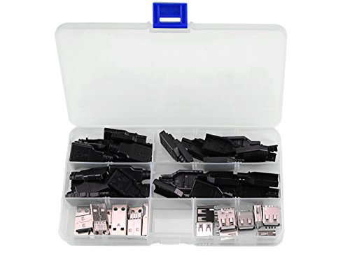 XINGYHENG 20Set Premium USB Connector with Shell Type-A Male(10SET) and Type-A A 2.0 Female 4 Pin Plug Connector Jack Socket DIY(10SET)