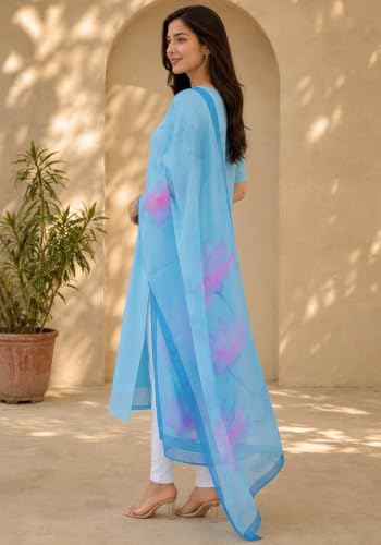 Image of Sun Fashion And Lifestyle Chanderi Printed Straight Kurta With Dupatta Set