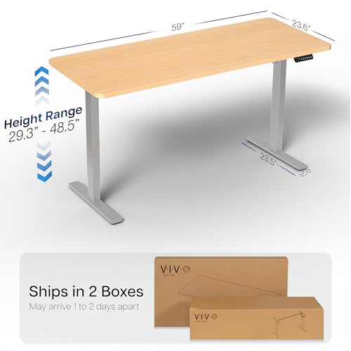 Image of VIVO Real Bamboo 60 x 24 in Standing Desk, DESK-KIT-1G6O | Electric, Holds 220 lbs, Sit Stand, Height Adjustable, Solid One-Piece Table Top, Memory Presets, 1B Series, Gray Frame