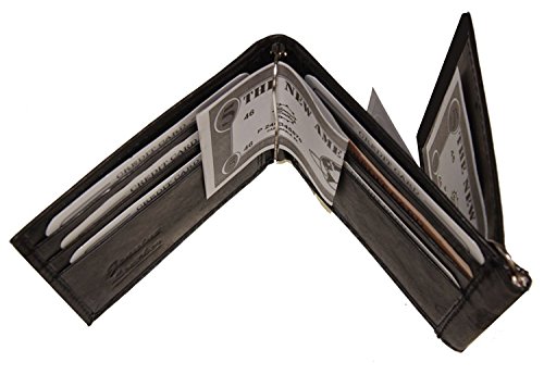 Leather Mens Wallet Spring Money Clip Z Shape Trifold Bifold Money Clip Black credit card Organza B