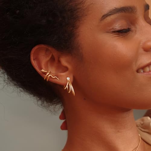 FETTERO Split Hoop Earrings 14K Gold Plated Chunky Hoop Earrings for Women Dainty Hypoallergenic Half Hoop Earring Jewelry Triple Hoop Earrings