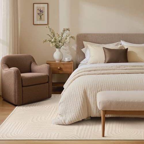 Tapete decorativo lavable 5x7 diseño moderno beige miniatura 4