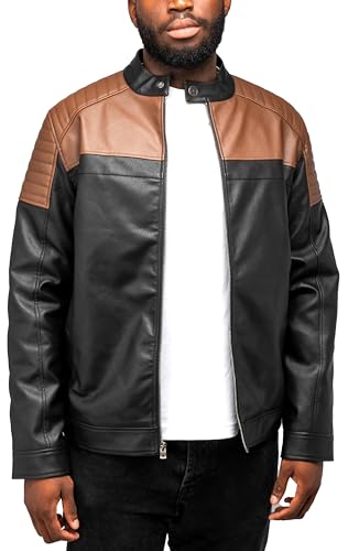 Image of X-Ray Men's Slim Fit Faux-Leather Moto Jacket with Removable Hood