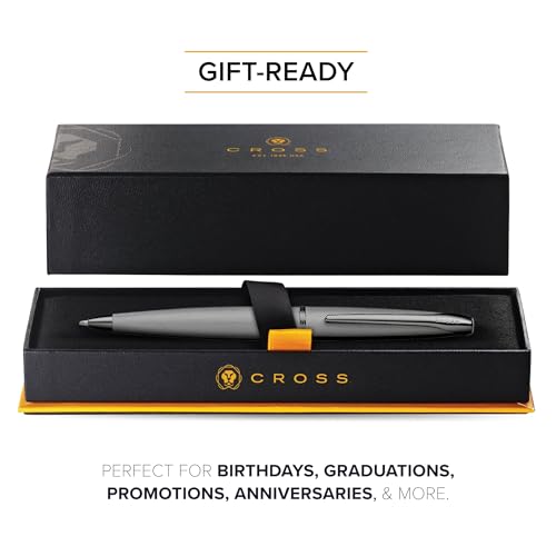 Image of Cross ATX Luxury Sandblasted Titanium Gray Ballpoint Pen with Modern Polished PVD Accents - Medium Point, Smooth Writing, Presented in Premium Gift Box