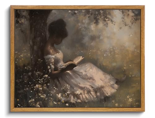 Image of KISSFOX Vintage Framed Wall Art Decor Moody African American Pictures Paintings Wall Decor Victorian Black Girl Canvas Art Prints Modern Farmhouse Black Woman Artwork For Kitchen Living Room Bedroom
