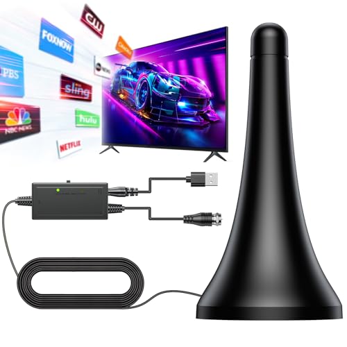 TV Antenna for Smart TV, Indoor Antenna for Local Channels, Long Range Reception, Supports 4K 1080p HD, Amplified Signal Booster, 9.84FT Coax Cable, Easy Installation