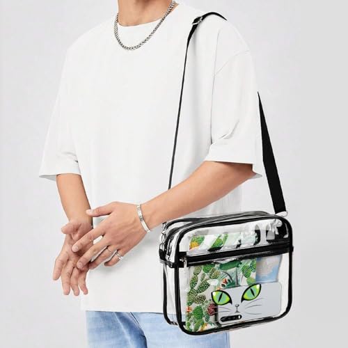 Green Cat Eyes Large Crossbody Bag Clear Stadium Bag Anti-Theft Side Shoulder Bags Messenger Bag with 2 Compartments 6