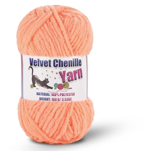 Image of Fluffy Chenille Yarn for Crocheting, Chunky Velvet Yarn for Crochet Amigurumi, Used for Making Baby Yarns Blanket, Clothes, Pattern Knitting Creations (1-Apricot Color)
