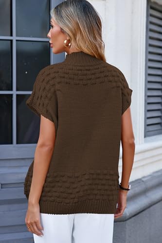Cakulo Womens Oversized Sweater Vest Mock Neck Knit Pullover Fall Sleeveless Short Sleeve Sweaters 2025 Coffe XL2