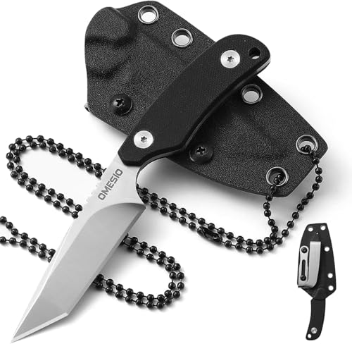 Omesio Tanto Neck Knife Messer mit Gürtelclip D2 Stahl, Fulltang Kleines feststehendes Messer G10 Griff Jagdmesser Gürtelmesser Full Tang mit einer Kydex-Scheide