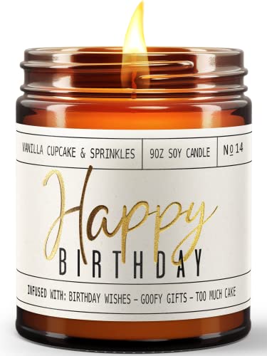Happy Birthday Candle, Happy Birthday Gifts For Women - Soy Candle, W/ Vanilla Cupcake & Sprinkles I Happy Birthday Candles For Women Friends Bday I 9Oz Reusable Glass Jar, 50Hr Burn Time, Made In Usa #TOP11