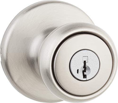 Kwikset Tylo Entry Door Knob with Lock and Key, Secure Keyed Handle Exterior, Front Entrance and Bedroom, Satin Nickel, Pick Resistant SmartKey Rekey Security and Microban by Kwikset - Used condition - US$18.28