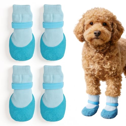 Image of Qpets Waterproof Dog Shoes Anti Slip Paw Protector 4Pcs L | Rubber Sole with Adjustable Strap, Suitable for Rain, Snow, Hot Ground and Rough Surfaces