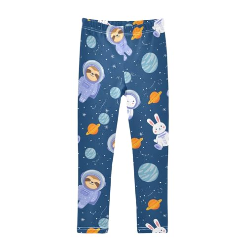 Space Sloth Rabbit Cute Girls Leggings Ultra Soft Compression Yoga Gym Pants for Kids 4-10T