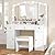 Vanity Desk with Triple Folding Mirror, Makeup Vanity with Power Outlet, Vanity Desk with 10 Lights, 3 Drawers & 2 Cabinets, Makeup Vanity Table with Soft Cushioned Stool for Women, Bedroom, White