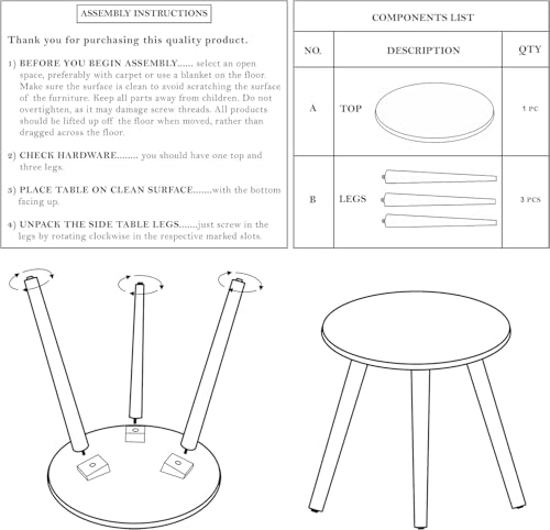 Image of VASIL MART Wooden Table with Three Legs A Modern Round Coffee Table and Side Table for Small Spaces with Pillar Coffee Table for Plants, Books, Magazines (L-18 - INCH)