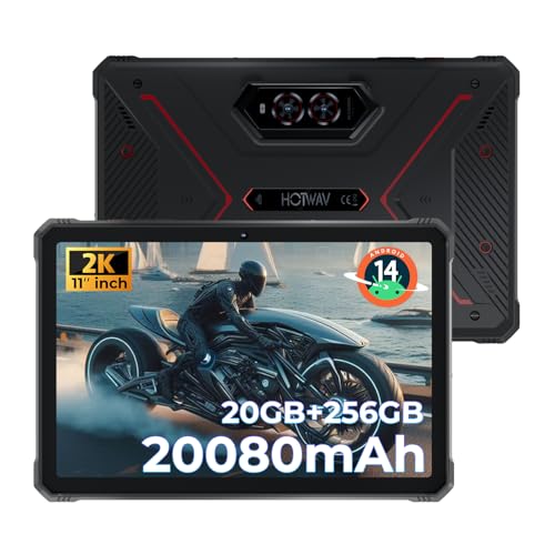 HOTWAV R9 Pro Tablet Rugerizada, 20 GB + 256 GB/TF 2TB Android 14 Tablets, 11" 2K FHD+ Pantalla, 20080mAh Battery Tablet Resistente, 64MP+16MP Cámara/Dual SIM 4G/WLAN 5G/IP68&IP69K/Face ID/GPS/OTG