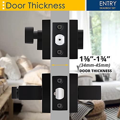 3 Pack Heavy Duty Entry Lever Door Handle And Single Cylinder Deadbolt Lock Set, Contemporary Square Keyed Alike Entry Door Handle Set With Deadbolt For Front Door Or Office, Matte Black Finish #TOP4