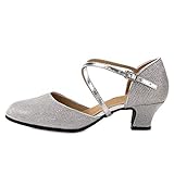  Zapatos de baile latino de salón de baile de salón de baile de tacón medio bajo para mujer plata 3.5CM Tag 36-UK 3