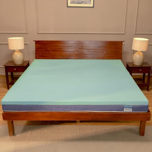 Image of UrbanBed Super Soft Foam King Size Mattress Topper | Hypersoft Foam With Pincore Hole For Air Flow | Ultrafresh Treated Cotton Waterproof Cover | 5 Years Warranty (75 inch X 72 inch X 2 inch) -White & Teal