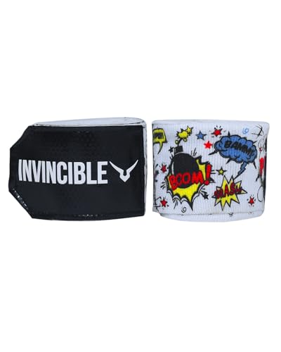 Image of INVINCIBLE Nylon Mexican Style Semi-Stretch Boom Boom Printed Hand Wraps (White, 3.5 Meter)