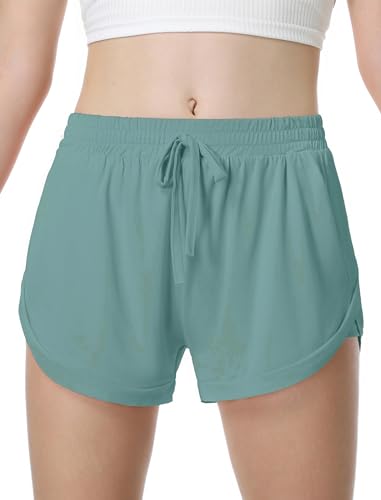 EXARUS Short esportivo 2 em 1 para meninas, corrida, fenda lateral rodada, com bolsos, shorts golfin