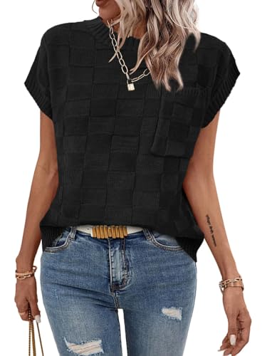 Image of Dimur Womens Sweaters Sleeveless Summer Tank Tops Casual Knit Sweater Vest Crewneck Loose Fit Pullover 2025