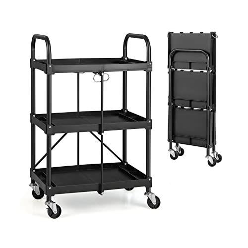 GOPLUS Desserte à roulettes Pliable, Chariot Roulant 3 Niveaux, pour Maison, Bureau et Entrepôt, 61 x 44 x 96 CM