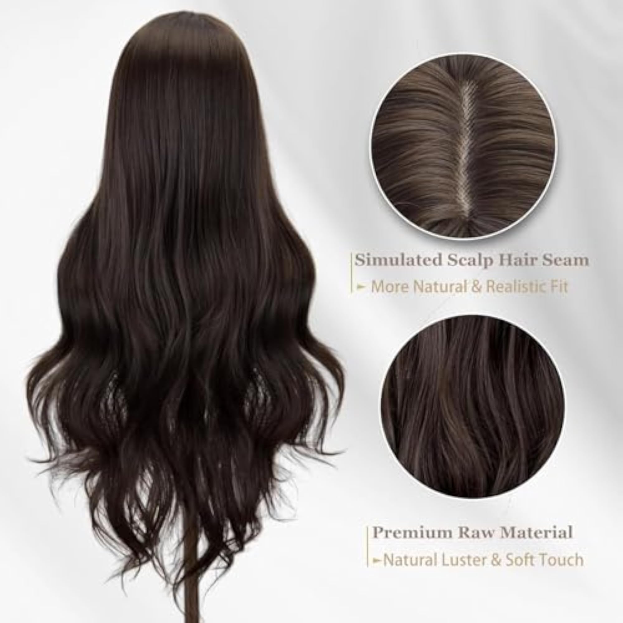 Natural Brown Long Wavy Wig, Easy to Wear