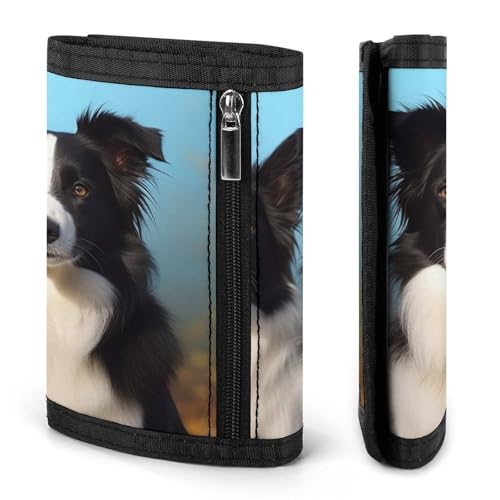 Border Collie Trifold Wallet for Men - Slim 8 Card Slots, Zipper Coin Purse Money Clip, Cash Compartment3