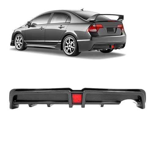 JMTAAT Rear Bumper Diffuser Compatible with 2006-2011 Honda Civic 4 Door Sedan Rear Lower Bumper Lip Splitter Valance with LED Brake Light Bumper Spoiler Carbon Fiber Color