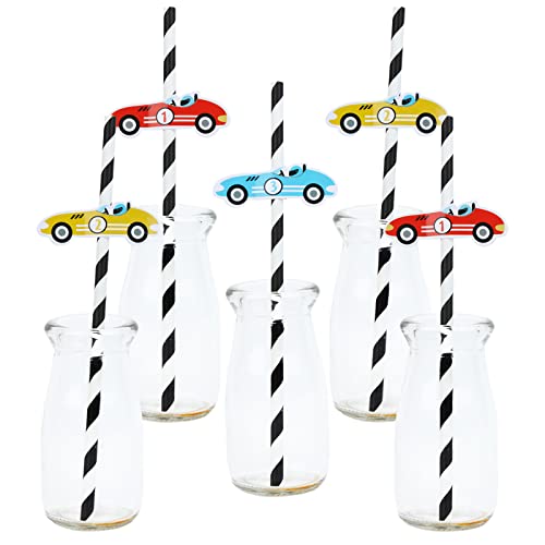 24 Pitillos de Papel con Diseño Coche Carrera para Fiesta miniatura 1