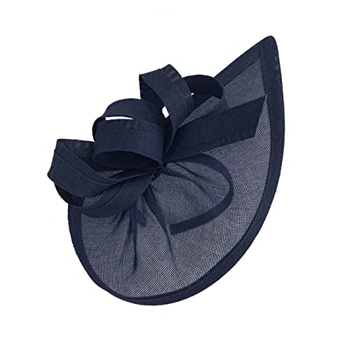 Caprilite Vegan Moon Hoop Fascinator Hat on Headband Wedding Ascot Races Bespoke Sinamay Disc (Navy Blue)