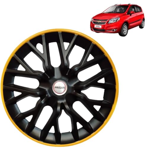 Image of PRIGAN Wheel Cover for SAIL 14 Inch Black Yellow Wheel Cap (Available in 12,13,14 Inch) (Set of 4 Pcs) (Press Fitting) Model- Power GT Yellow-14