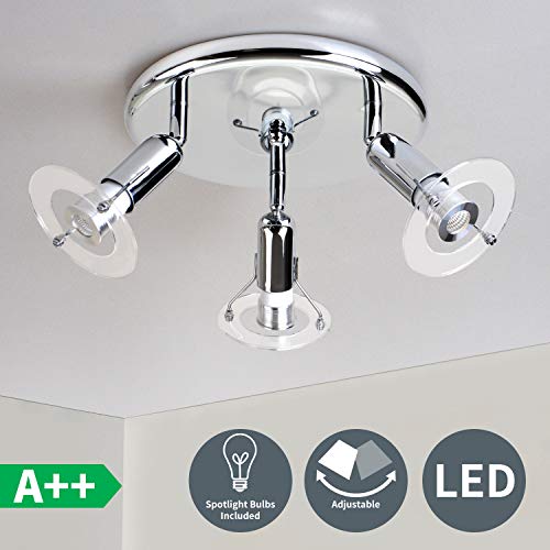 Modern 3-Light Multi-Directional Ceiling Fixture, Adjustable Round Track Lighting Kits, Energy Saving LED Bulbs Include Flushmount Ceiling Light for Living Room,Kitchen,Hallway,Bedroom,Polished Chrome