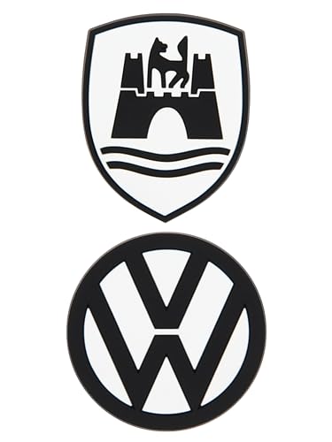 BRISA VW Collection - Volkswagen Rubber Magnet - Front, Fridge Magnet, Magnets for Fridge, Magnetic Board, whiteboard, pin Board (Set of 2, VW Logo & Wolfsburg Coat of arms)