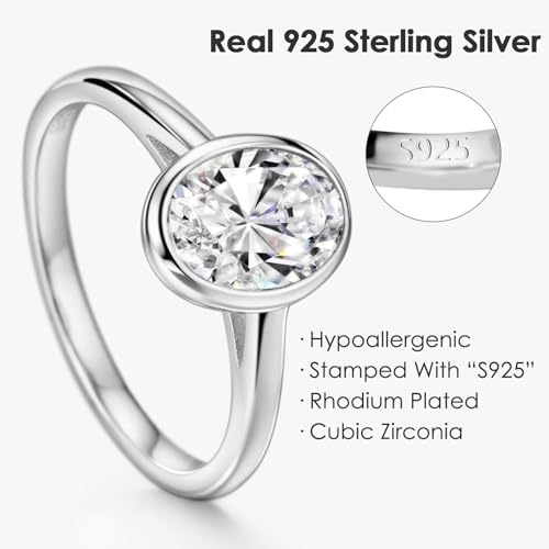 Michooyel CZ Engagement Ring for Women Oval cut Bezel Setting Solitaire Promise Rings, D Color VVS1 Simulated 925 Sterling Silver Rings3